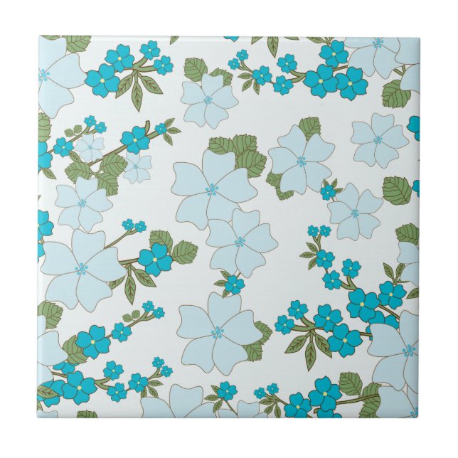 Azulejo Flores Azules, Patrón Floral, Patrón De Flores (Frente)