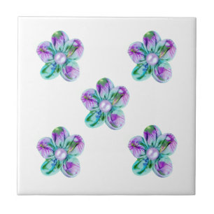 Azulejo Flores azules, violetas y verdes para la cocina