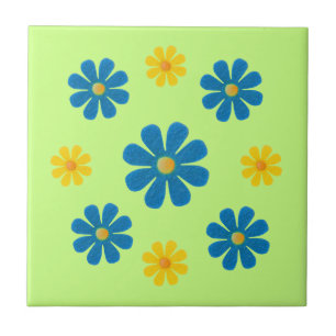 Azulejo Flores azules y amarillas de primavera para la coc