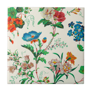 Azulejo Flores azules y rojas patrón de pintura vintage