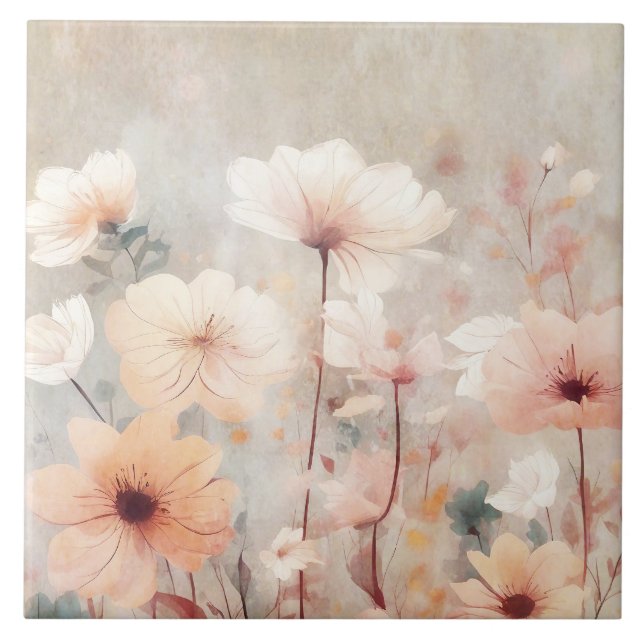 Azulejo Flores beige de maceta floral 328 (Frente)