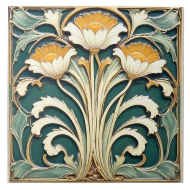 Azulejo Flores blancas con pinzas amarillas (Frente)