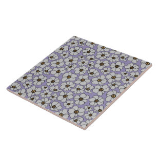 Azulejo Flores blancas de anemona sobre lavanda
