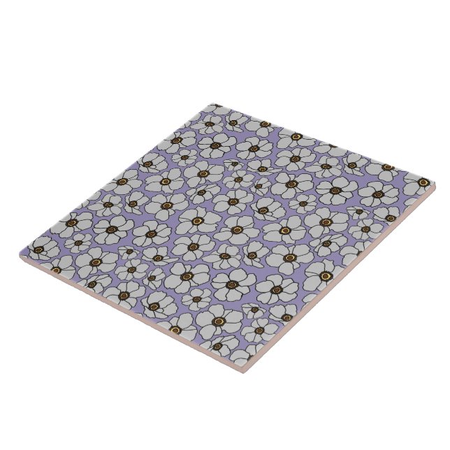 Azulejo Flores blancas de anemona sobre lavanda  (Lado)