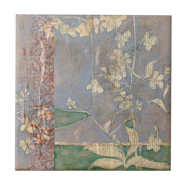 Azulejo Flores blancas en el fondo de la prensa (Frente)