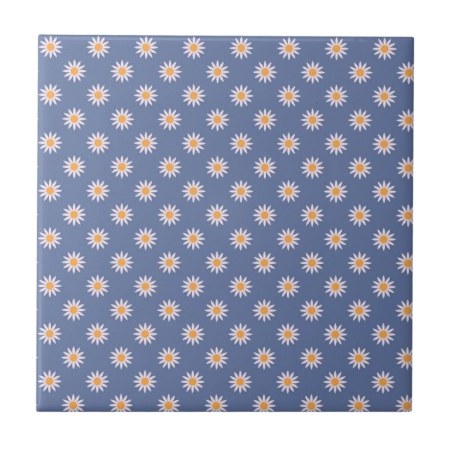 Azulejo Flores Blancas Lindas en Patrón Azul (Frente)