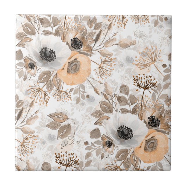 Azulejo Flores blancas, melocotones, elegantes (Frente)