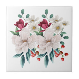 Azulejo Flores Blancas Rojas Florales Remodelación Cocina 