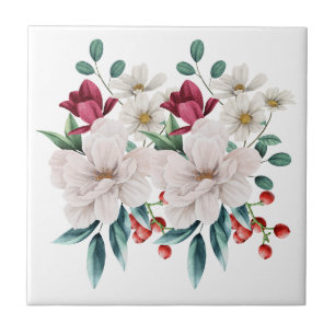 Azulejo Flores Blancas Rojas Florales Remodelación Cocina 