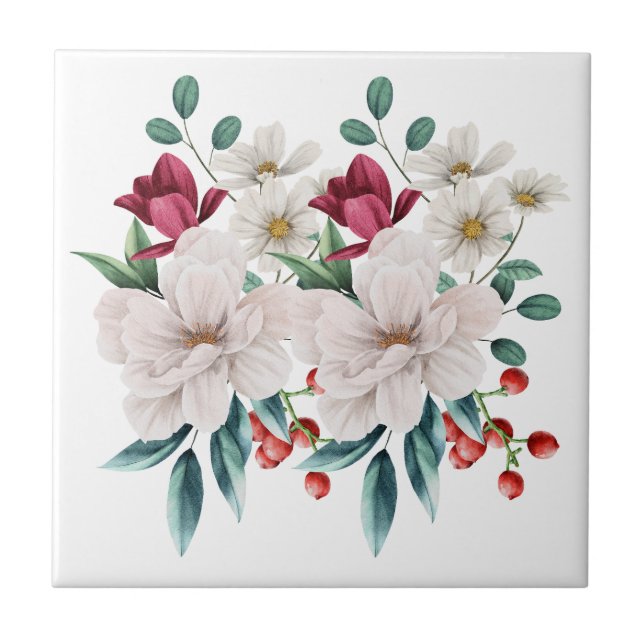 Azulejo Flores Blancas Rojas Florales Remodelación Cocina  (Frente)