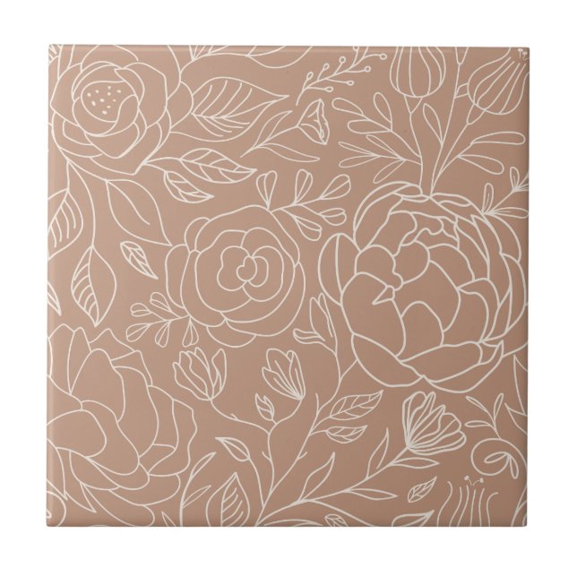 Azulejo Flores blancas rosa polvoriento sin costuras cocin (Frente)