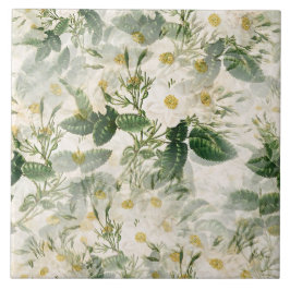 Azulejo Flores blancas suaves y románticas y hojas verdes