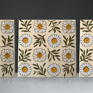 Azulejo Flores blancas y verdes de loza margaritas sin fis