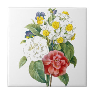 Azulejo flores botánicas de color vintage de Redoute.