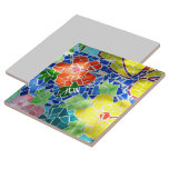 Azulejo Flores brillantes de color mosaico rojo y amarillo<br><div class="desc">Flores rojas y amarillas brillantes entre las hojas verdes y el agua azul en un estanque de mosaico de baldosas koi es una colorida baldosa cerámica decorativa Zen. Personalizar con Iniciales y un Nombre. Este es uno de los múltiples diseños de coordinación con la fotografía de arte original de JLW_PHOTOGRAPHY....</div>