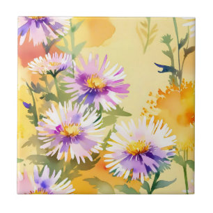 Azulejo Flores cálidas de astro iluminado con sol de amari