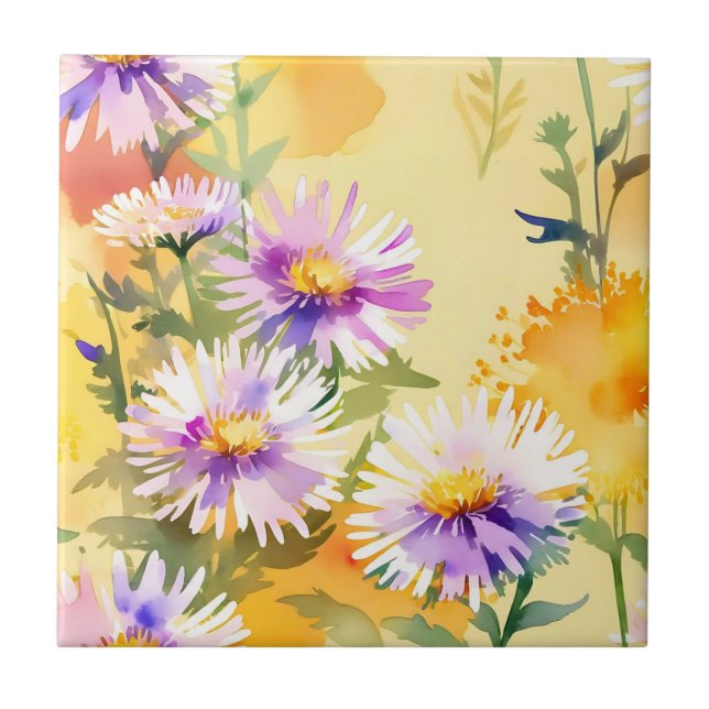 Azulejo Flores cálidas de astro iluminado con sol de amari (Frente)