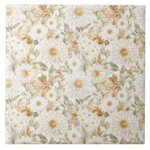 Azulejo Flores Campestres Blancas Crema Dorado