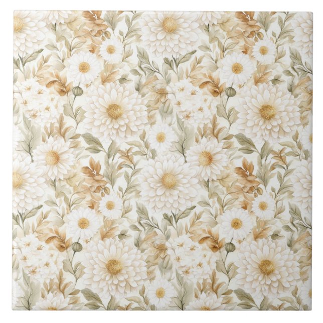 Azulejo Flores Campestres Blancas Crema Dorado (Frente)