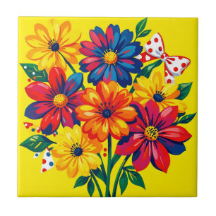 Azulejo Flores Coloridas en Negrita Ramo de Arte Pop con L