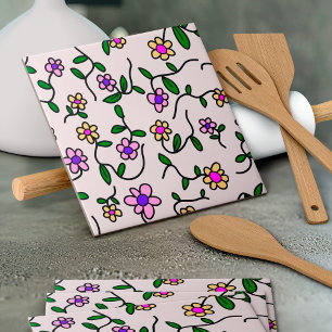 Azulejo Flores Coloridas, Patrón Floral, Verdor, Boho