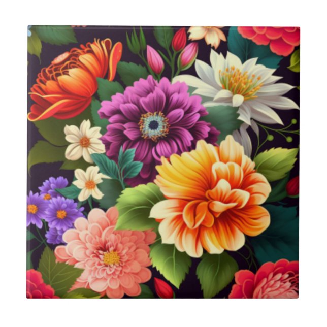 Azulejo Flores coloridas y vívidas (Frente)