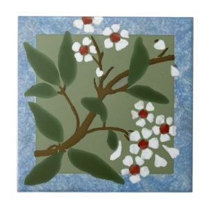 Azulejo Flores con marco azul Wedgewood Barbotine Repro