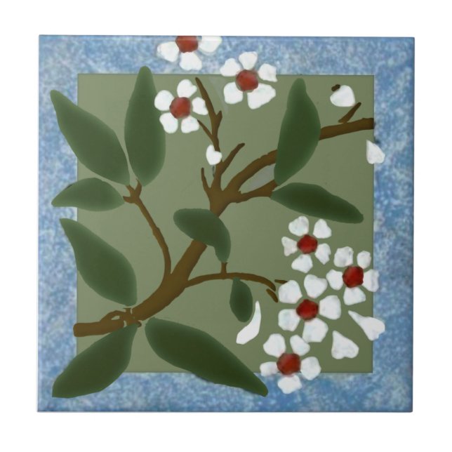 Azulejo Flores con marco azul Wedgewood Barbotine Repro (Frente)