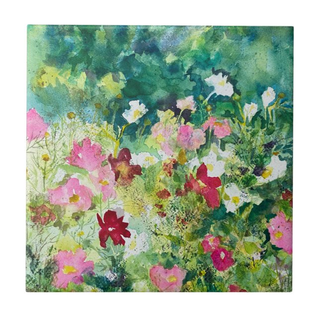 Azulejo Flores Cosmos de arte de primavera (Frente)