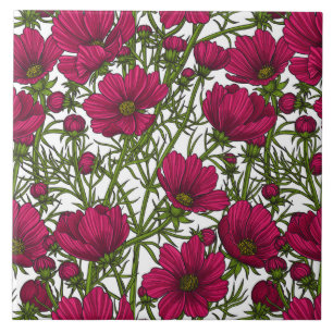 Azulejo Flores Cosmos rosadas