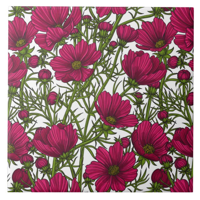 Azulejo Flores Cosmos rosadas (Frente)