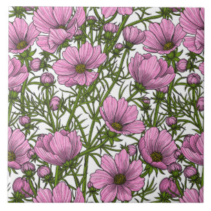 Azulejo Flores Cosmos rosadas