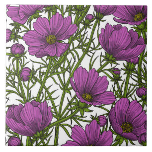 Azulejo Flores cosmos violetas