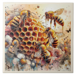 Azulejo FLORES DE ABEJAS DE MIEL EN HONEYCOMB | Mosaico ce