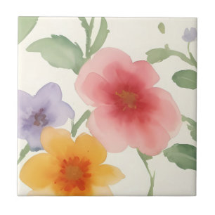 Azulejo Flores de acuarela Floral de impresión grande sobr