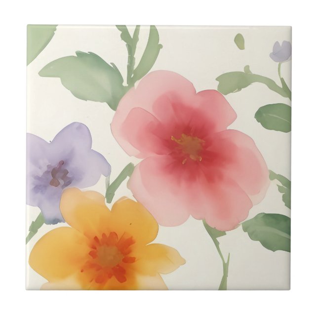 Azulejo Flores de acuarela Floral de impresión grande sobr (Frente)