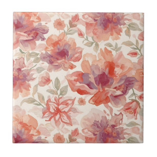 Azulejo Flores de acuarela pastel naranja claro