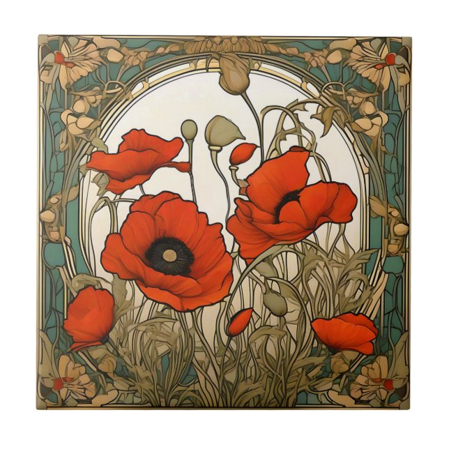 Azulejo Flores de adormidera de Art Nouveau (Frente)