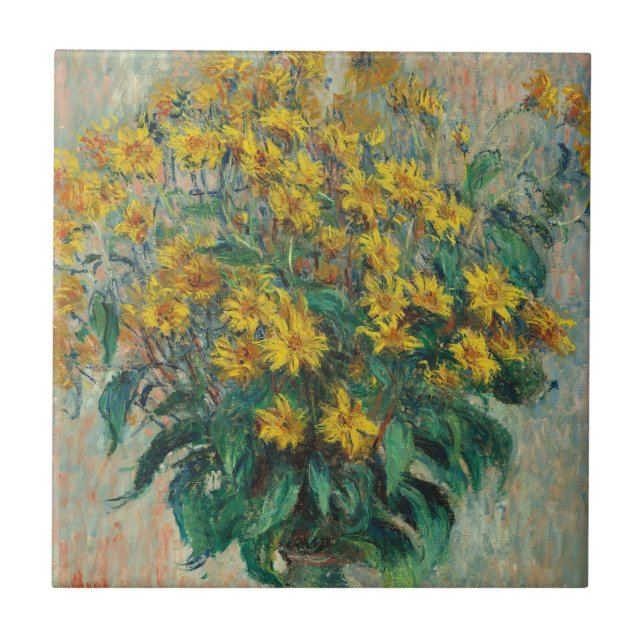 Azulejo Flores de alcachofa de Jerusalén por Claude Monet (Frente)