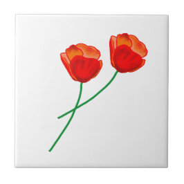 Azulejo Flores de amapola roja
