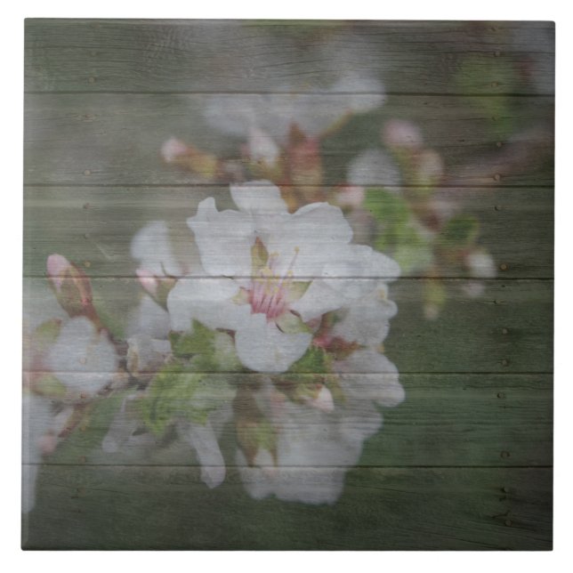 Azulejo Flores de Apple y madera resistida (Frente)