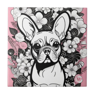Azulejo Flores de arte pop y Bulldog francés