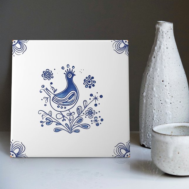 Azulejo Flores De Ave Delft Blue Dutch Style Indigo Cerámi (Subido por el creador)