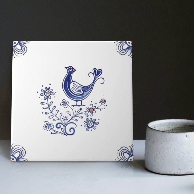 Azulejo Flores De Ave Delft Blue Dutch Style Indigo Cerámi (Subido por el creador)