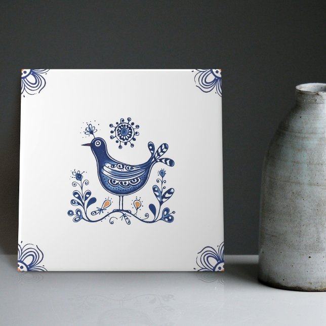 Azulejo Flores De Ave Delft Blue Dutch Style Indigo Cerámi (Subido por el creador)