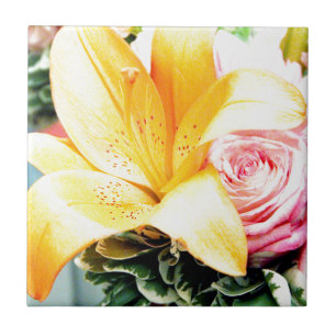 Azulejo flores de boda rosa naranja estrella lirio rosa
