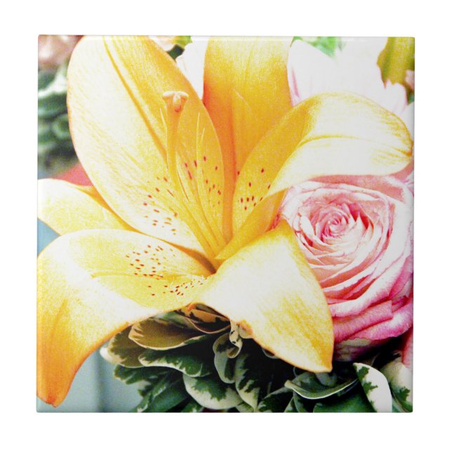 Azulejo flores de boda rosa naranja estrella lirio rosa (Frente)