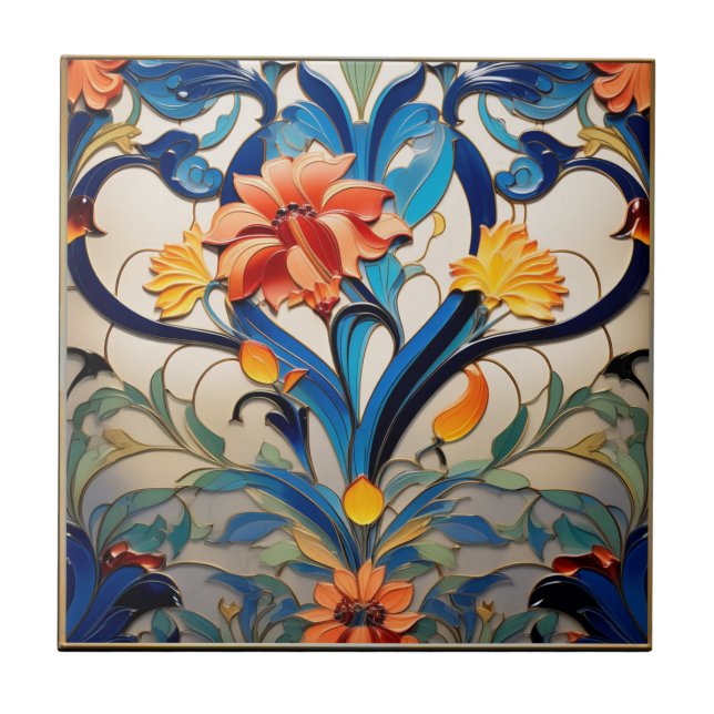 Azulejo Flores de bonito mosaico cerámico Art Deco (Frente)
