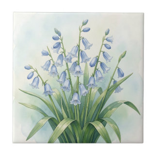 Azulejo Flores de Campanilla Azul Acuarela Botánica