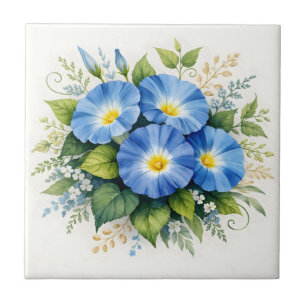 Azulejo Flores de campanilla de la mañana azul acuarela